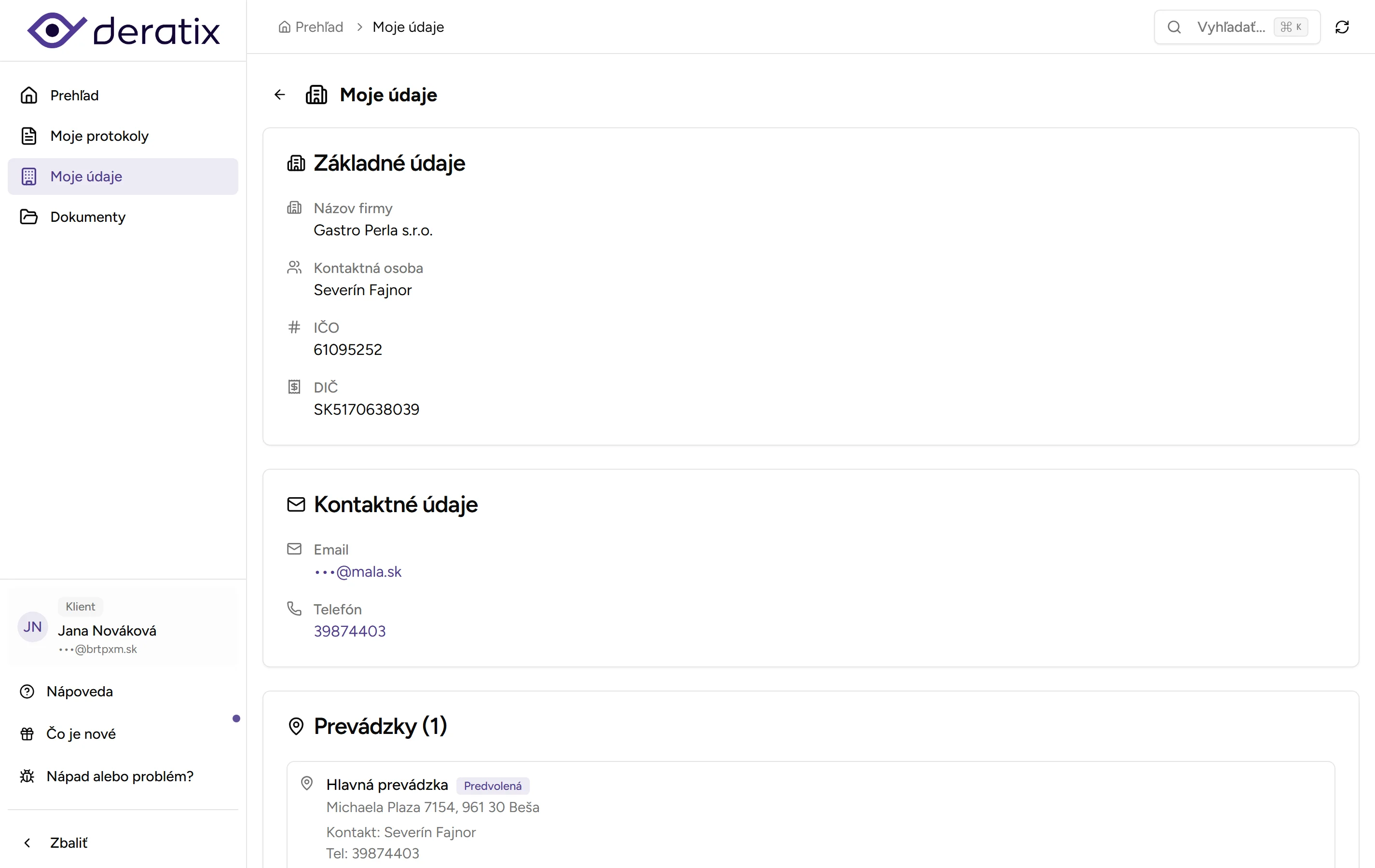 Moje údaje - Desktop