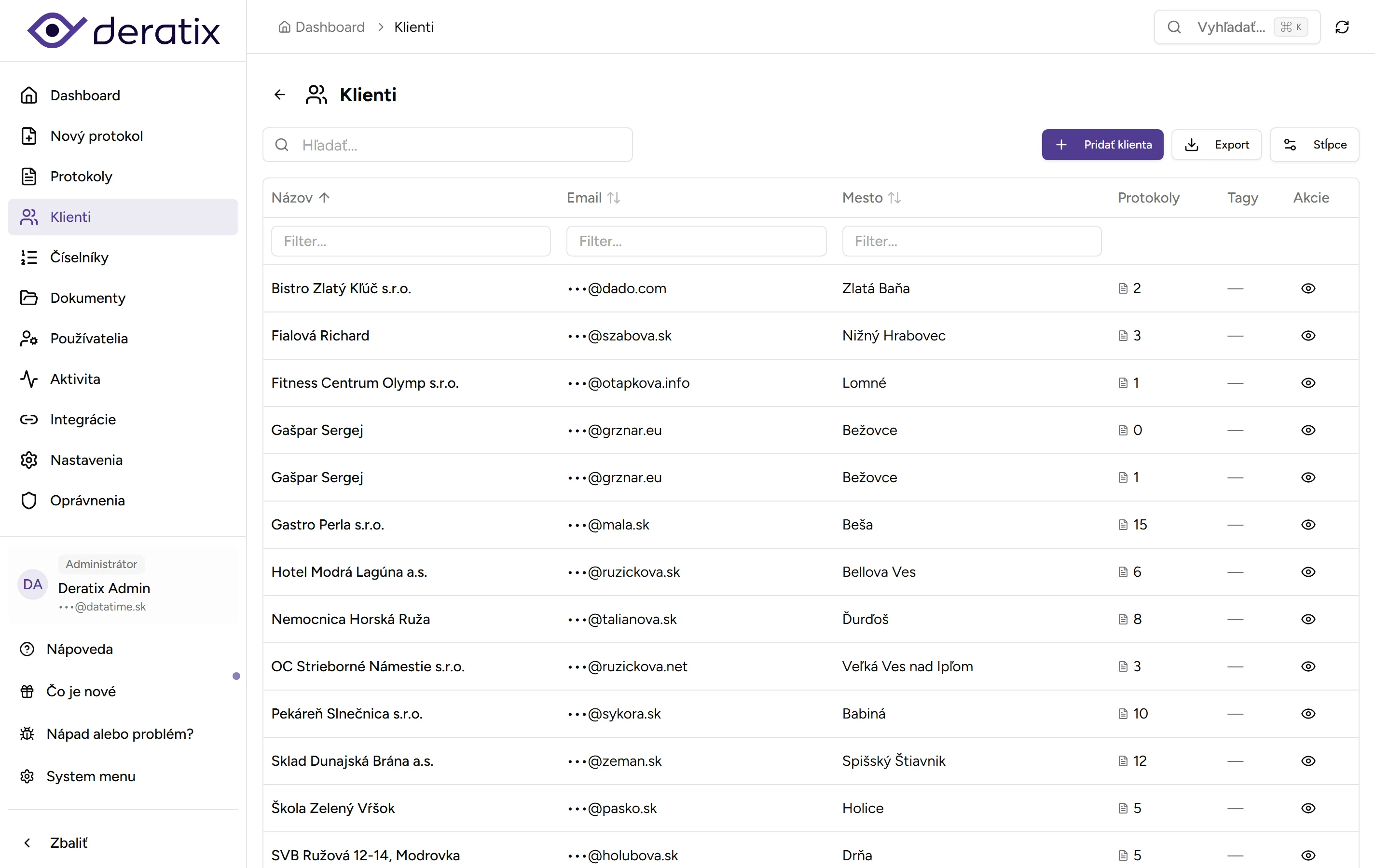 Správa klientov - desktop