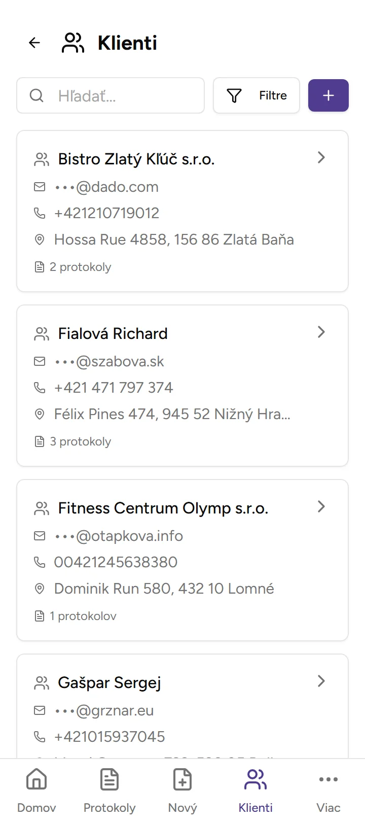 Správa klientov - mobile