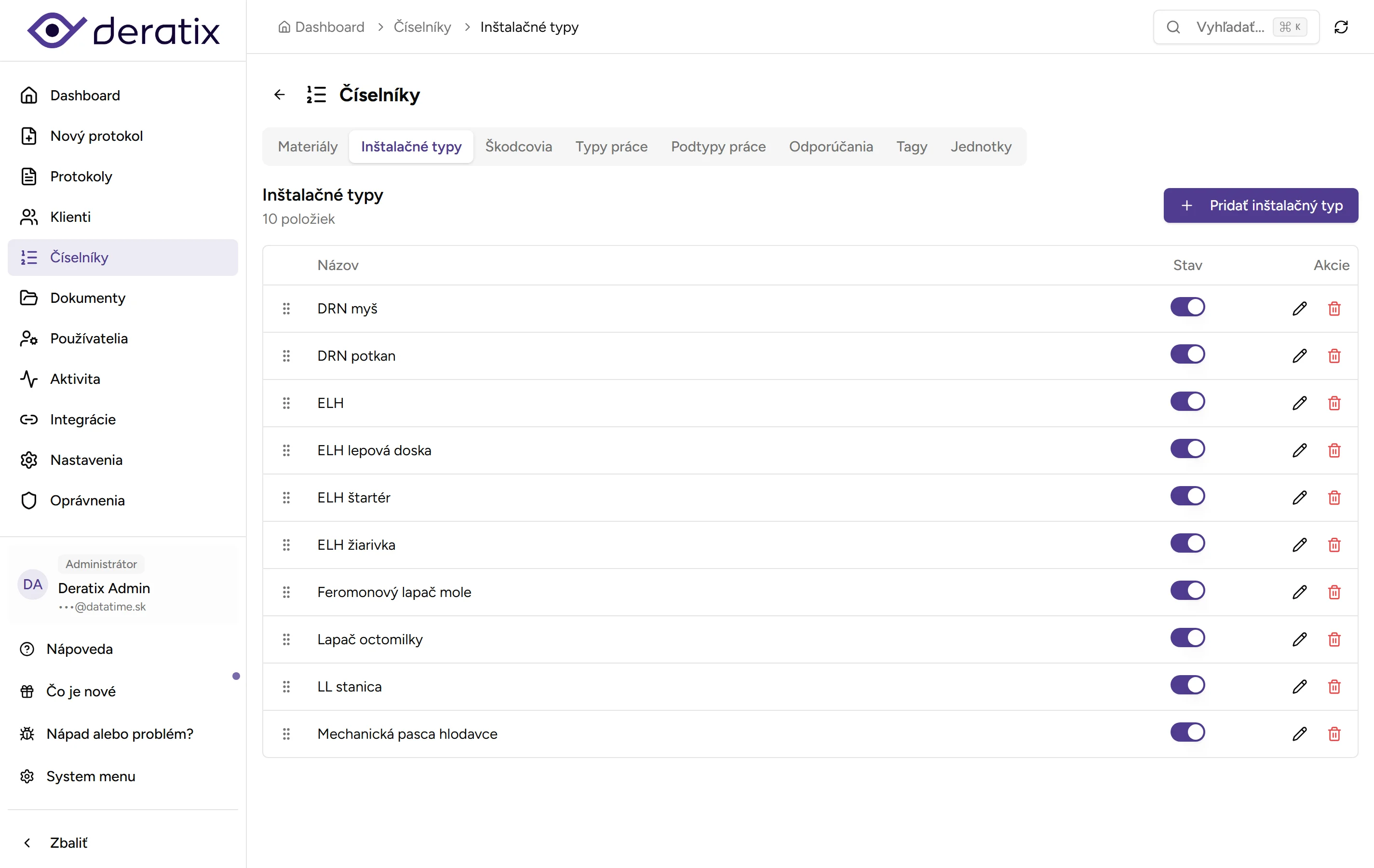 Číselník inštalačných typov - Desktop