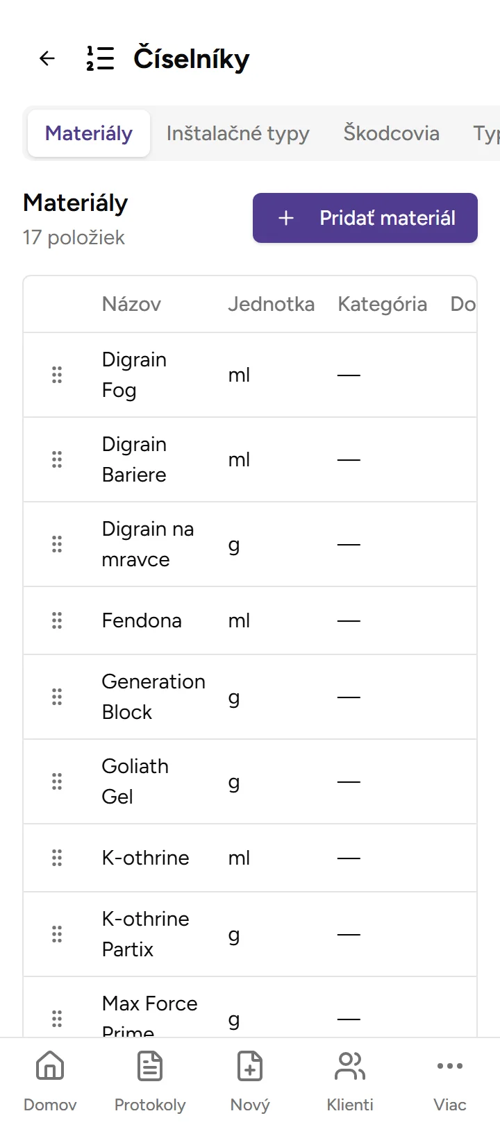 Vlastné číselníky - mobile