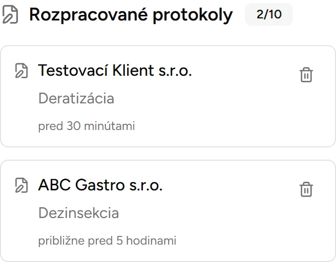 Rozpracované protokoly na dashboarde - Mobile