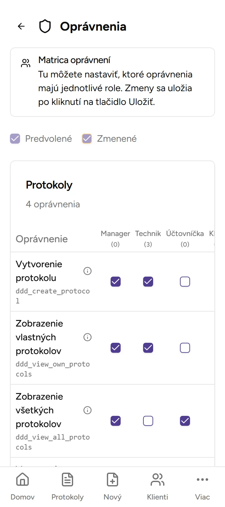 Oprávnenia a role - Mobile