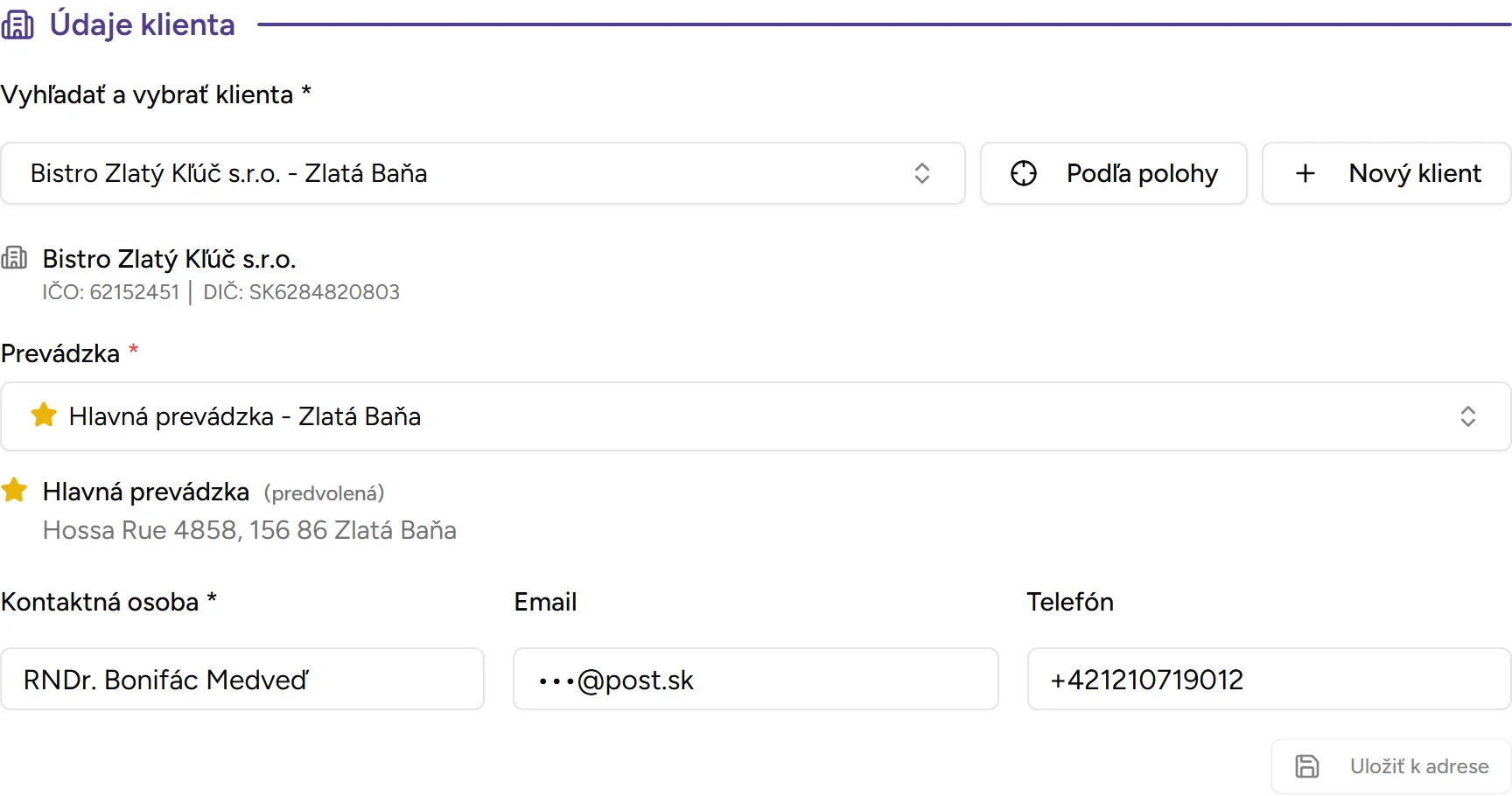 Sekcia výberu klienta - Desktop