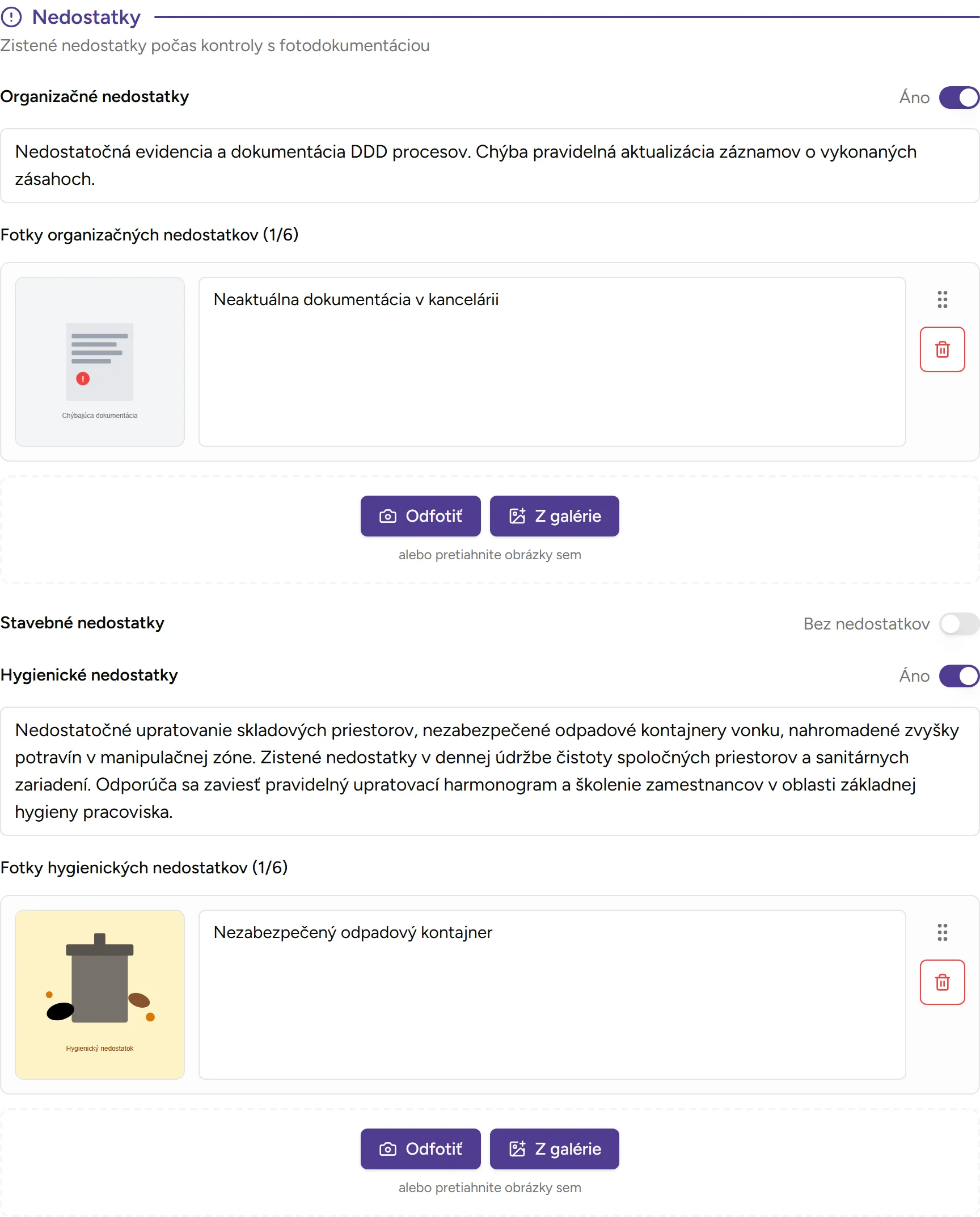 Evidencia nedostatkov - desktop