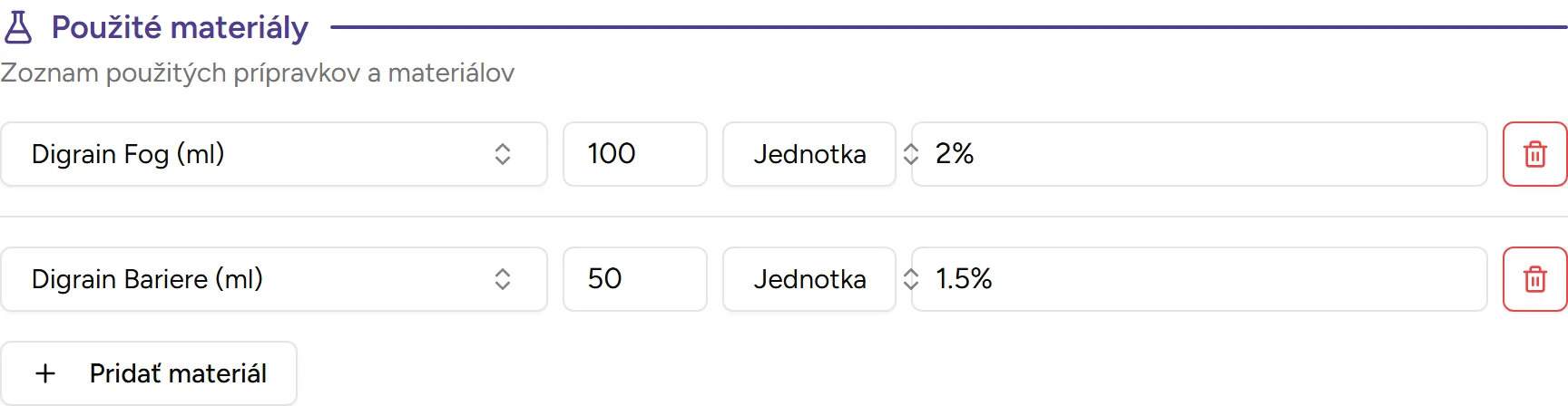 Sekcia materiálov - Desktop