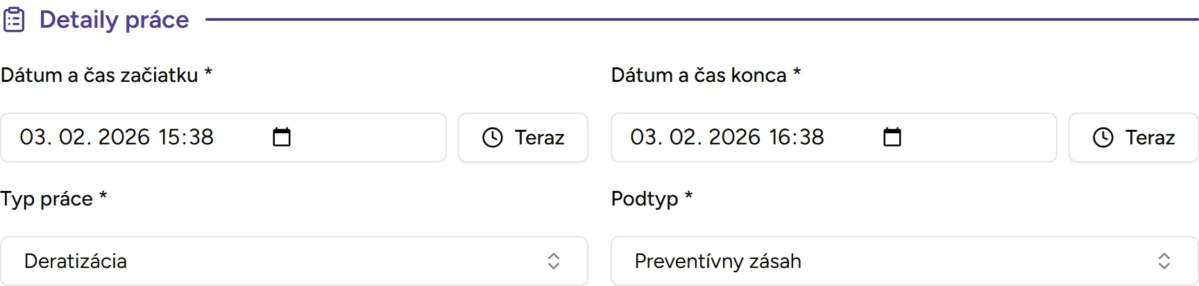 Sekcia detailov práce - Desktop