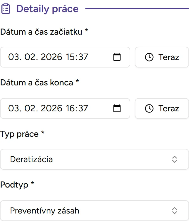 Sekcia detailov práce - Mobile