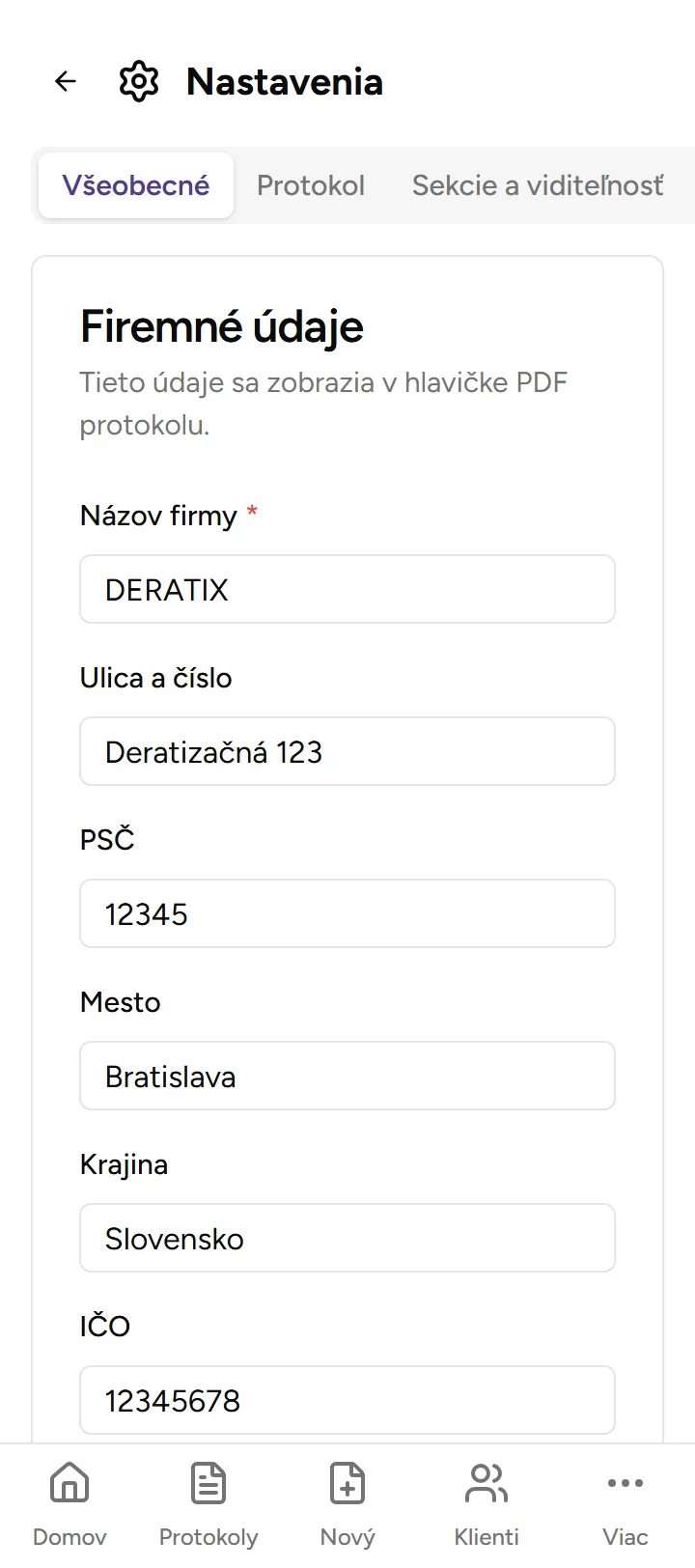 Všeobecné nastavenia - Mobile