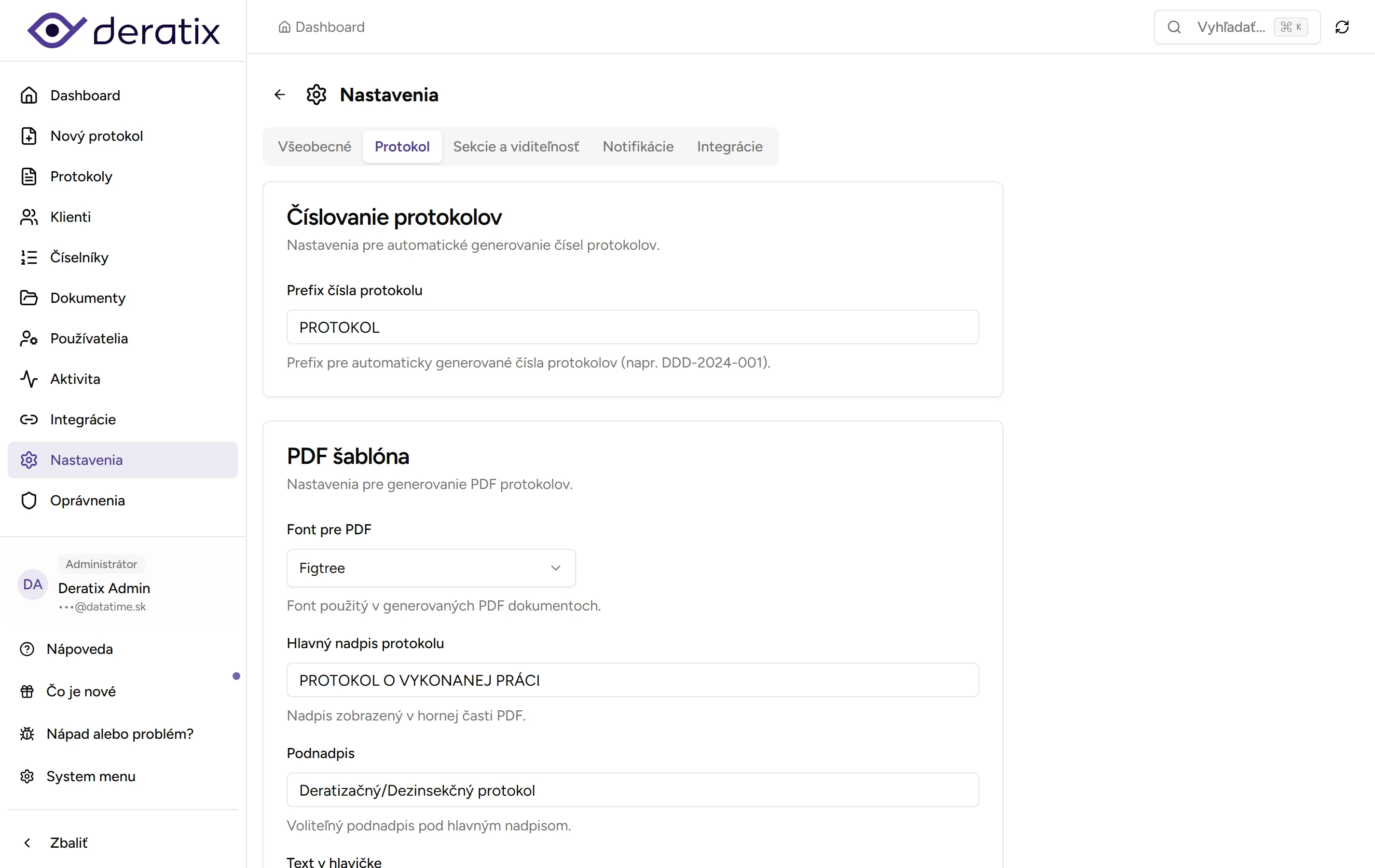 Nastavenia protokolu - Desktop