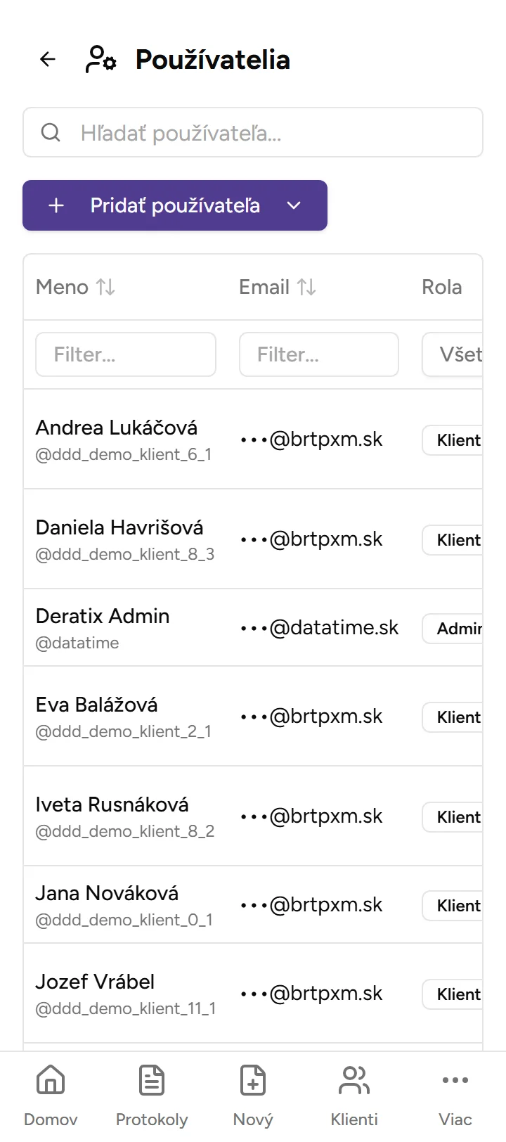 Správa tímu - mobile